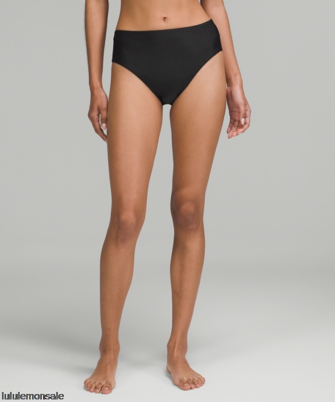 Lululemon Damen DELULU501 | Waterside High-Cut Super-High-Rise-Badehose Mittlere Po-Bedeckung Schwarz